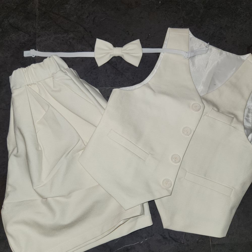 Cream Vest and Shorts Set with Bow Tie